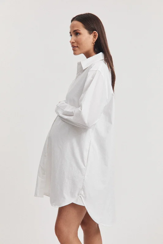 Cotton Poplin Shirtdress (White) Chic Shirt Dress