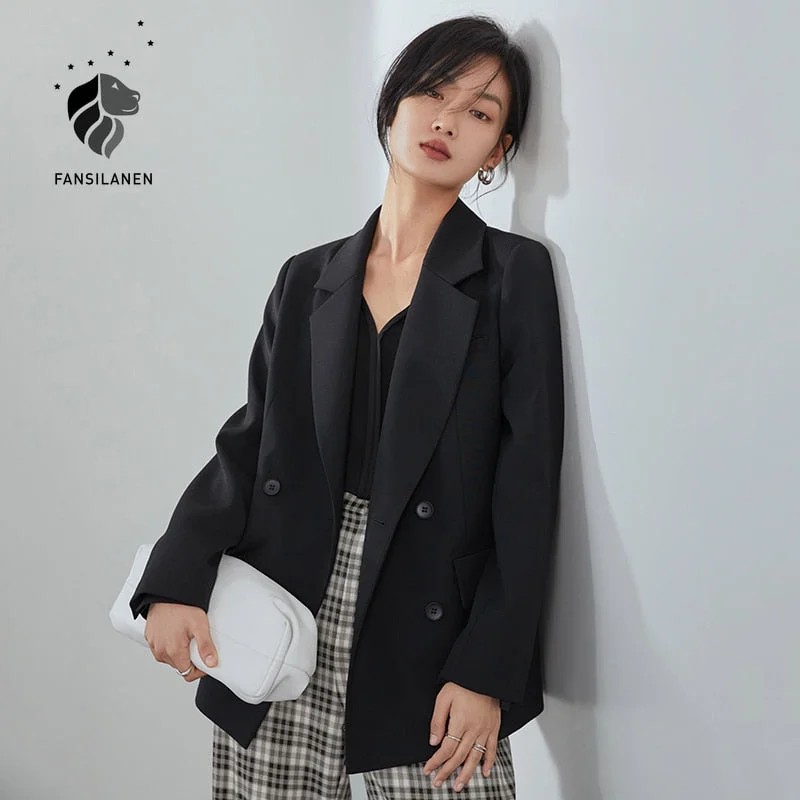 FANSILANEN Office Ladies Casual White Blazer Women Spring Black Oversized Blazer Jacket Female Elegant Business Short Green Coat