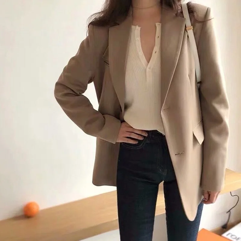 GOOHOJIO 2022 Oversized Office Lady Jackets for Women Temperament Female Blazers Autumn Casual Long Sleeve Blazer Overcoats