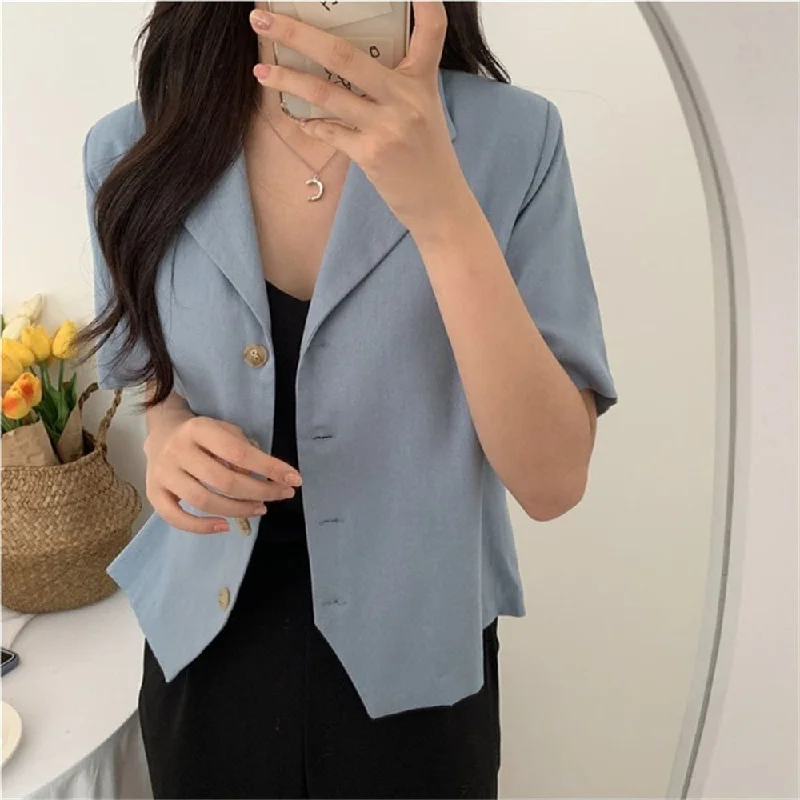 HziriP 2022 Plus Size M-XL Casual Retro Femme Coats OL Streetwear Vintage Thin Summer OL Jackets Women Loose Solid Blazers