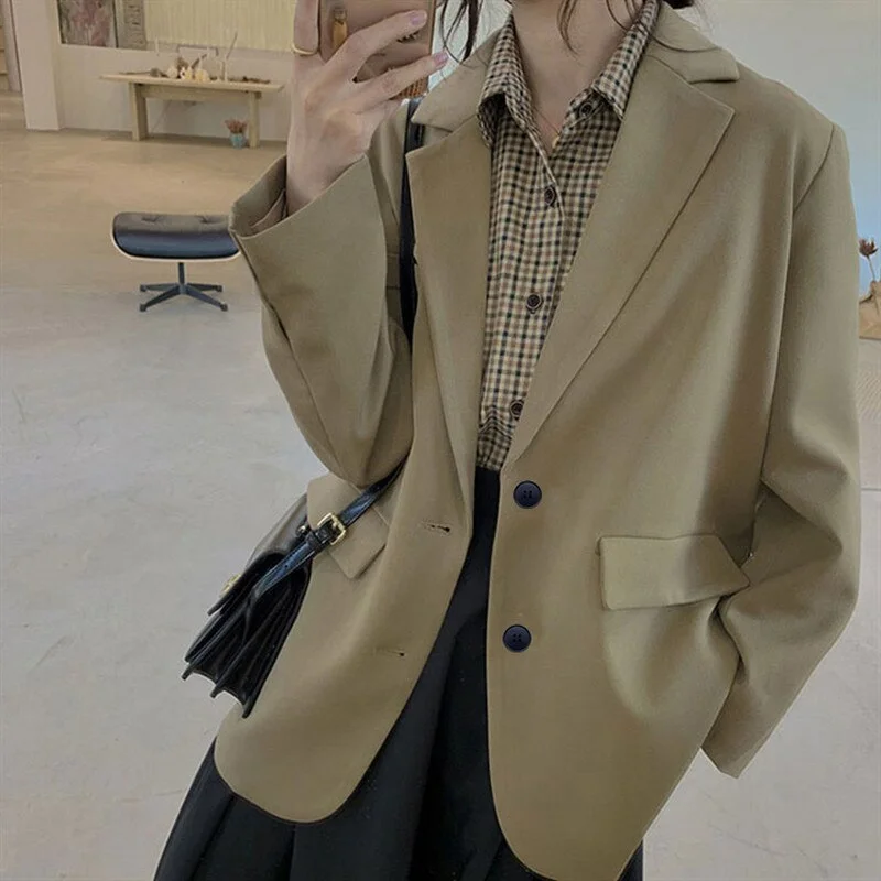 Jackets and Blazers Suit for Women Spring 2022 Loose Casual Khaki Black Office Blazer Jacket Female Oversize Women's Office Suit