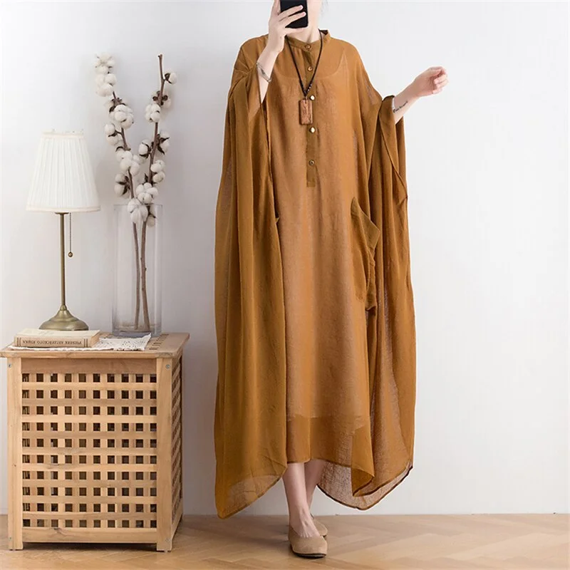 Johnature Women Chiffon  Shirt Dresses Casual Bat Sleeve 2022 Autumn Loose Female Soft Clothes Vintage Dresses Shirt Dress Fashion