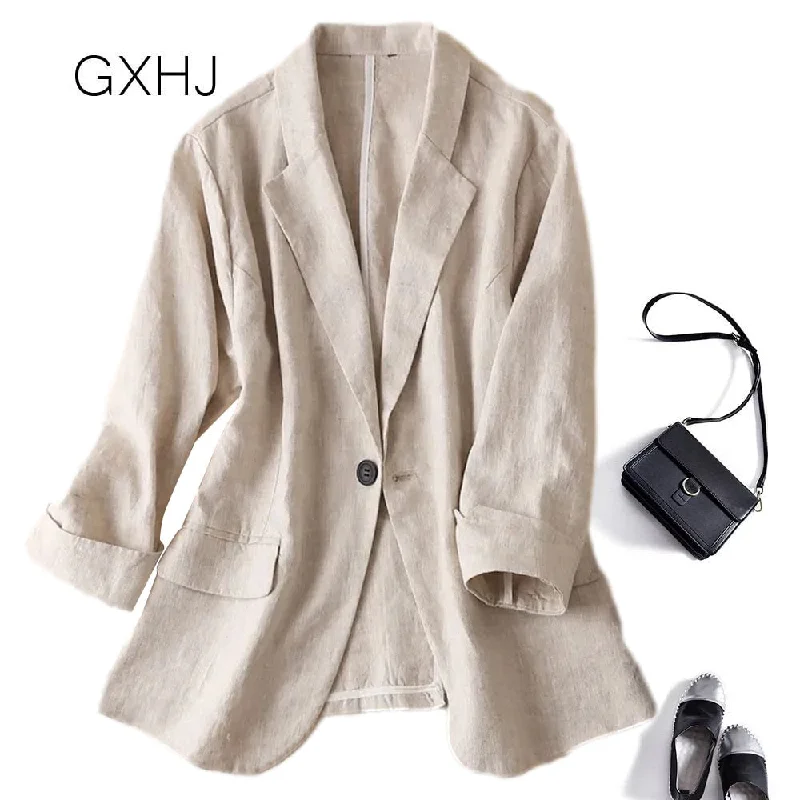 Ladies linen suit Cotton and Linen Suit Jacket Female 2022 Spring Casual Retro One Buckle Solid Color Summer Blazer Tops  LHJ080