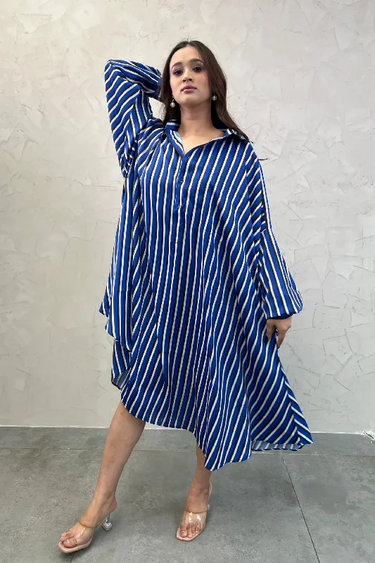 Oversized Blue Striped Shirt Dress Shirt Dress Glam