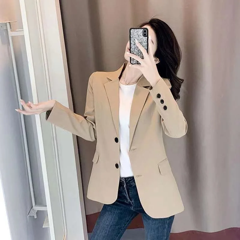 PEONFLY Women Blazer Office Jacket Ladies Single Breasted Long Sleeve Loose Coat Formal Casual For Spring Autumn 2022