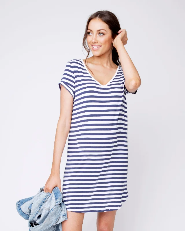 Relaxed T-Shirt Dress Indigo/White V-neck Shirt Dress