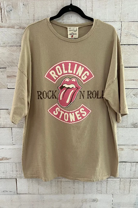 Rolling Stones T-Shirt Dress- Tan Comfortable Shirt Dress