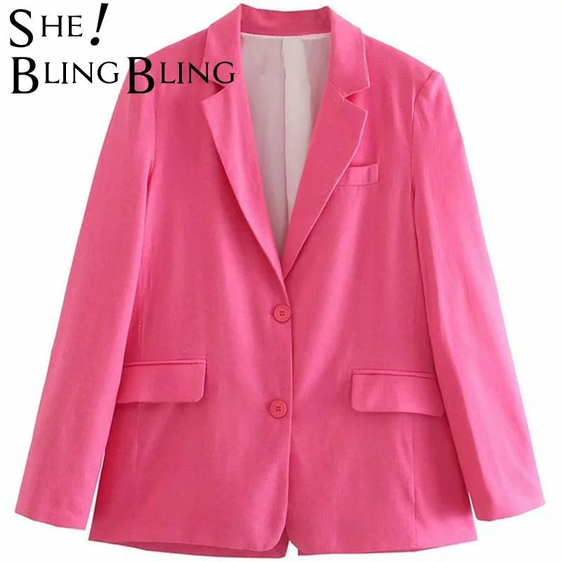 SheBlingBling Summer Women Dark pink Blazers Single Breasted  Notched Collar Office Lady Suit Jackets Femael Casual Straight Top