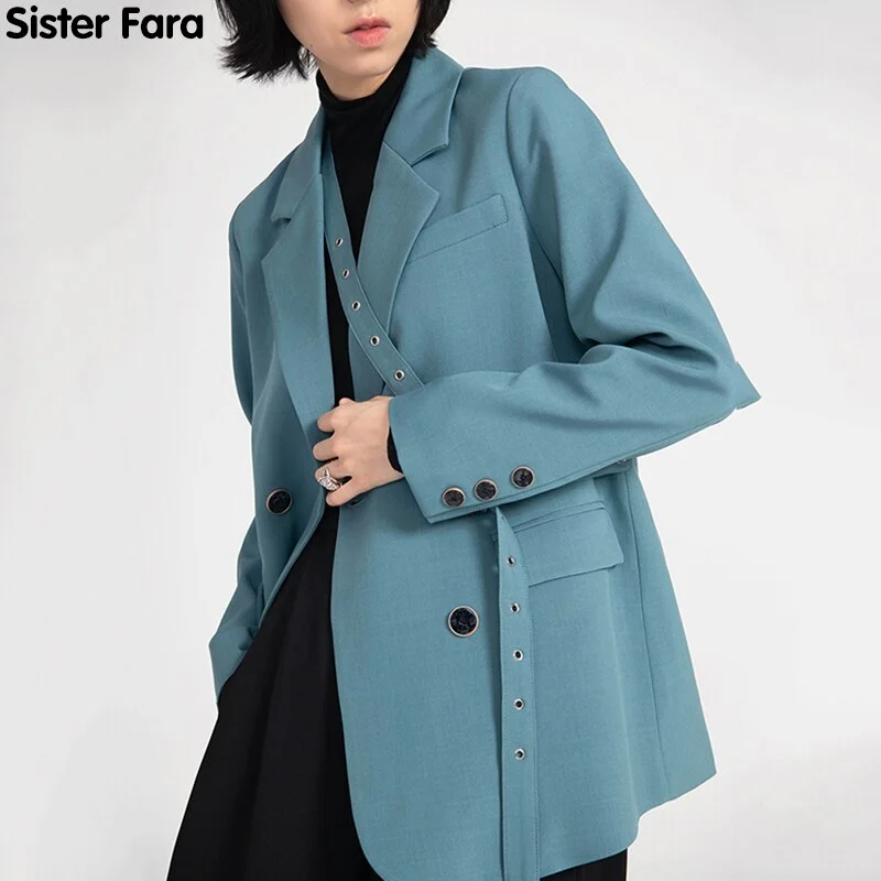 Sister Fara Spring 2022 Lace Casual Blazers Jacket Women Notched Loose Blazers Office Lady Autumn Single Breasted Jacket