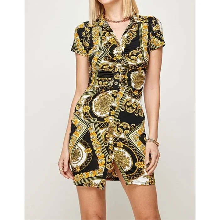 Gold & Black Paisley Shirtdress Modern Shirt Dress