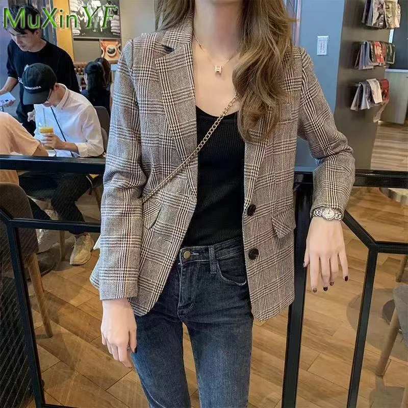 Small Suit Jacket Women's Thin Short Plaid Blazer Suit 2022 Spring/Fall Plus Size Blouse Jacket Female Casual Coat Clothing