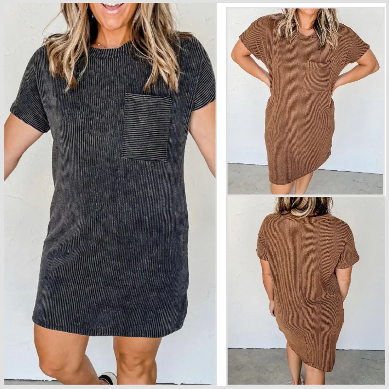 Sz S Black/Gray Soft Ribbed Knit T-Shirt Shift Dress Black Shirt Dress