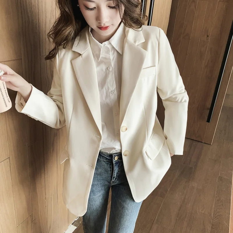 Spring and Autumn White Blazer Women Korean Loose Casual Jacket