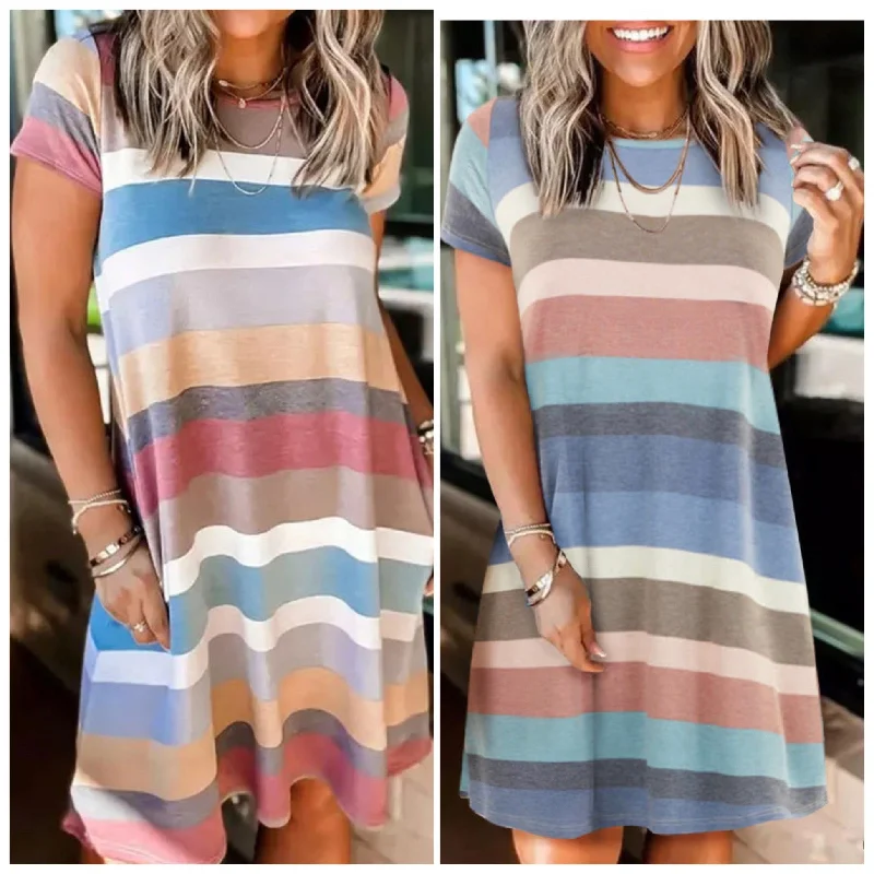 Sz S Stripe Pocket T-Shirt Dress Day Shirt Dress