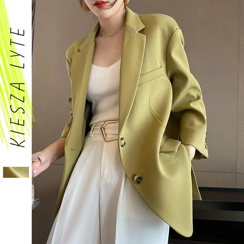 Suit Jacket for Women 2022 Spring Autumn Long Sleeve Casual Loose Solid Green Blazer Work Wear Outwear