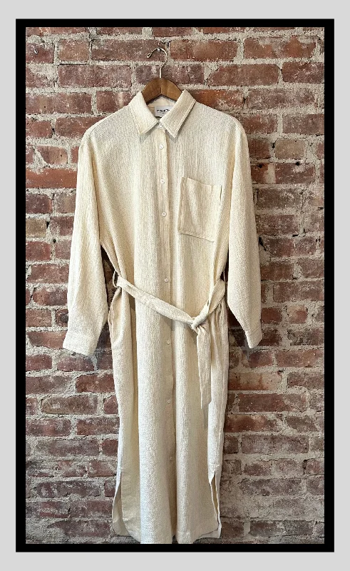 Textured Cream Shirt Dress Classic Button Shirt