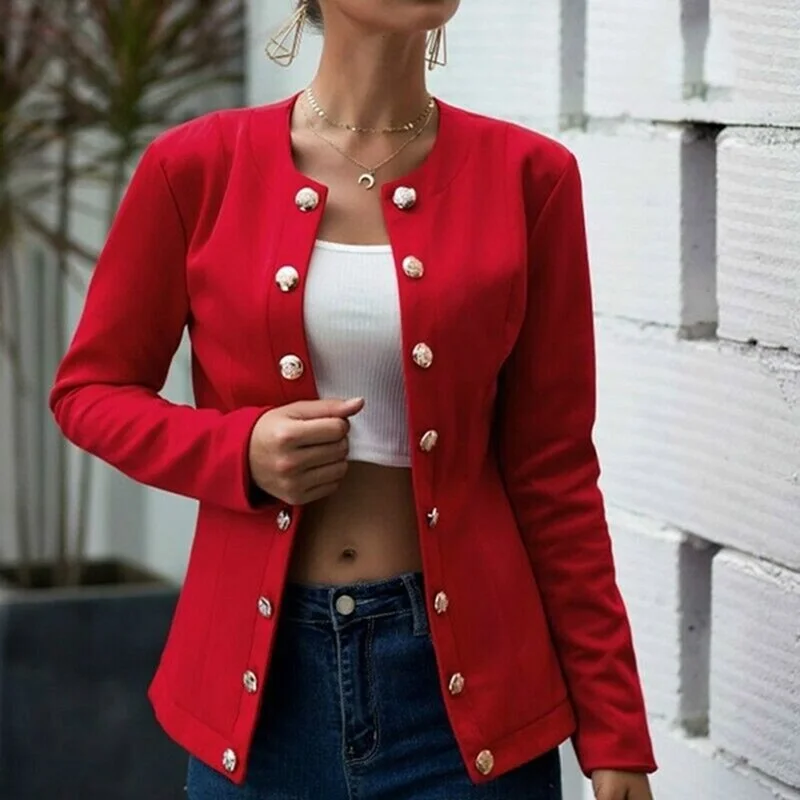 Women Autumn Blazer Slim Fit Smart Casual Button Long Sleeves Office Ladies Jacket Women's Double Breasted  Blazer Streetwear