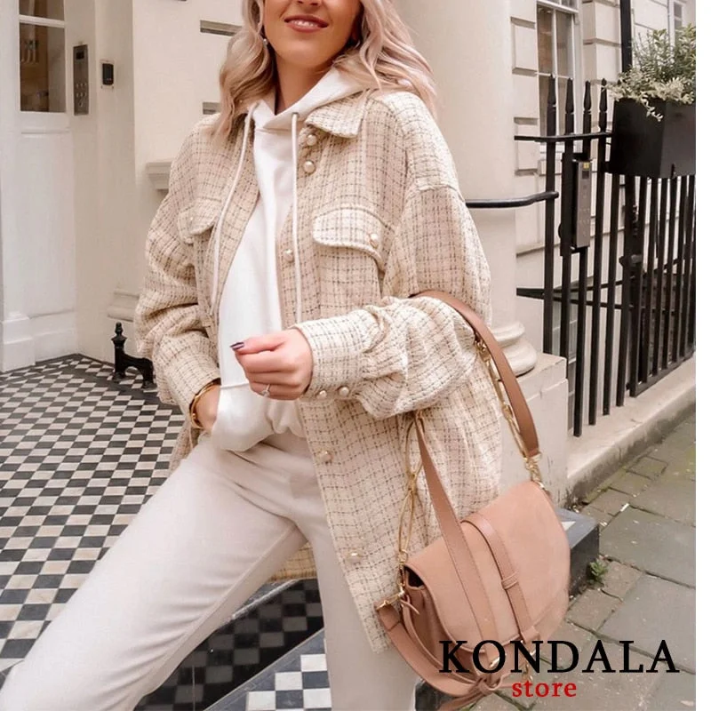 Women Blazer Za 2022 Office Lady Beige Plaid Print Singe Button Jacket Women Long Sleeve Casual Blazer Tops Mujer