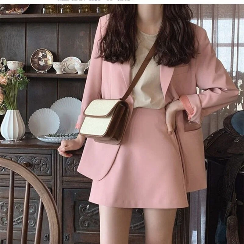 Women Notched Black Business Jacket Suit Vintage Office Ladies Blazer Casual Pink Elegant Cropped Blazer Chic OL Korean