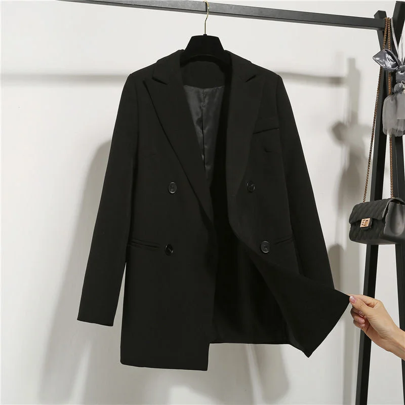 Women's jacket double-breasted blazer Black Woman jackets female Casual oversize Tops elegant Office Lady blazers Coat