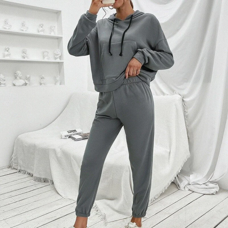 Women's Tracksuit Casual Loose Women's Suit Set Woman 2 Pieces Hoodies Sweatshirt Trouser Suits Winter Solid Hoody Pant Sets Soft Cotton Shirt